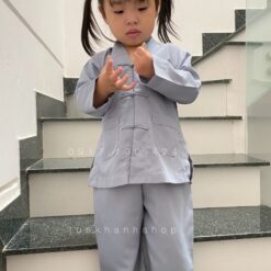 Đồ lam đi lễ chùa kiểu la hán cho bé gái màu lam