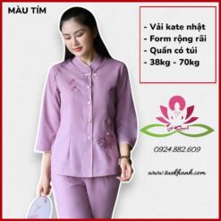 Đồ lam đi chùa thêu sen kiểu xẩm màu tím