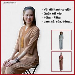 Đồ lam đi chùa nữ trung niên vải đũi lạnh