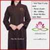 Áo tràng vải tằm ý thêu hoa sen A Di Đà Phật màu nâu