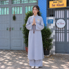 Áo tràng vải kate lụa màu lam thêu sen (không quần) MS801hs