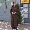 Áo tràng vải kate lụa màu nâu thêu sen (không quần) MS801hs
