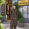 Áo tràng vải Linen Ấn màu nâu trơn Nam Mặc (không quần) MS102
