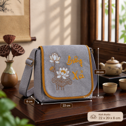 Túi đi chùa đựng áo tràng có nắp Buông Xả 20x22x6cm màu xám