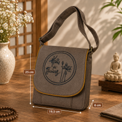 Túi đi chùa đựng áo tràng có nắp Hiểu Và Thương 25x20x6cm màu nâu